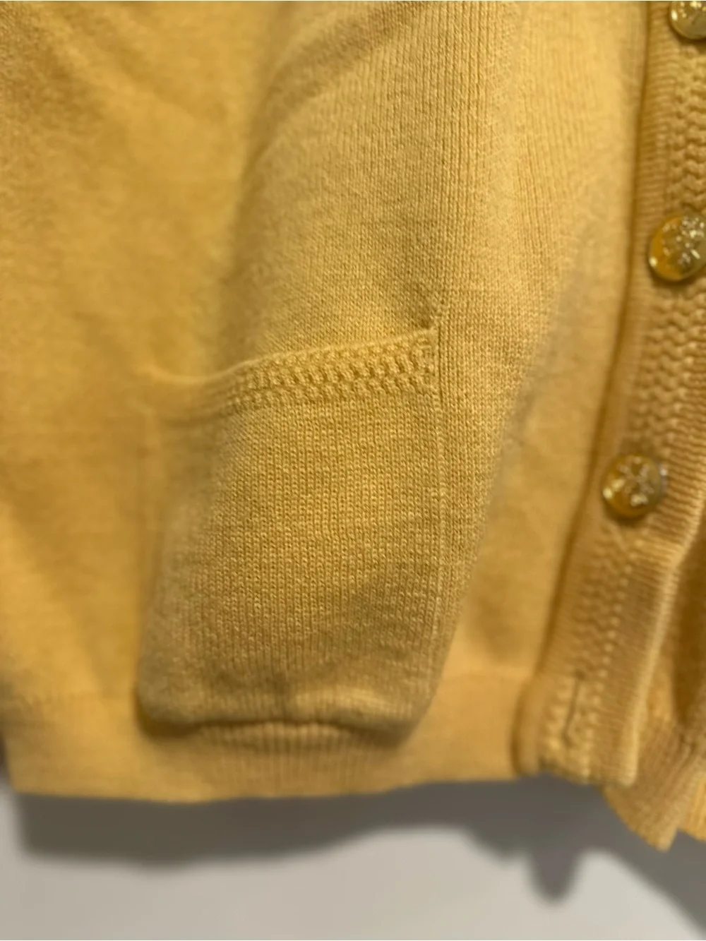 VTG 80s Talbots Petites Sz: PL Preppy yellow merino wool cardigan gold buttons.